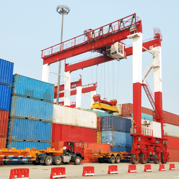 Logistics and delivery trucks transporting goods